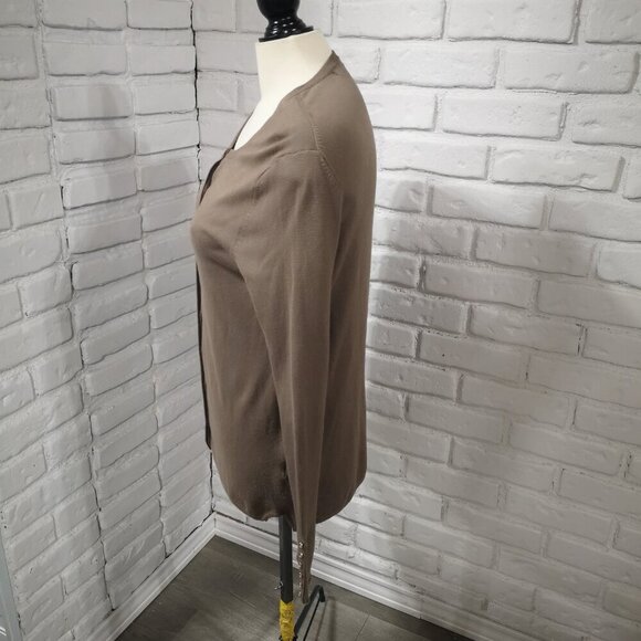 Zara Knit Ladies Size Large Lightweight Taupe Button Front Cardigan - Picture 4 of 14